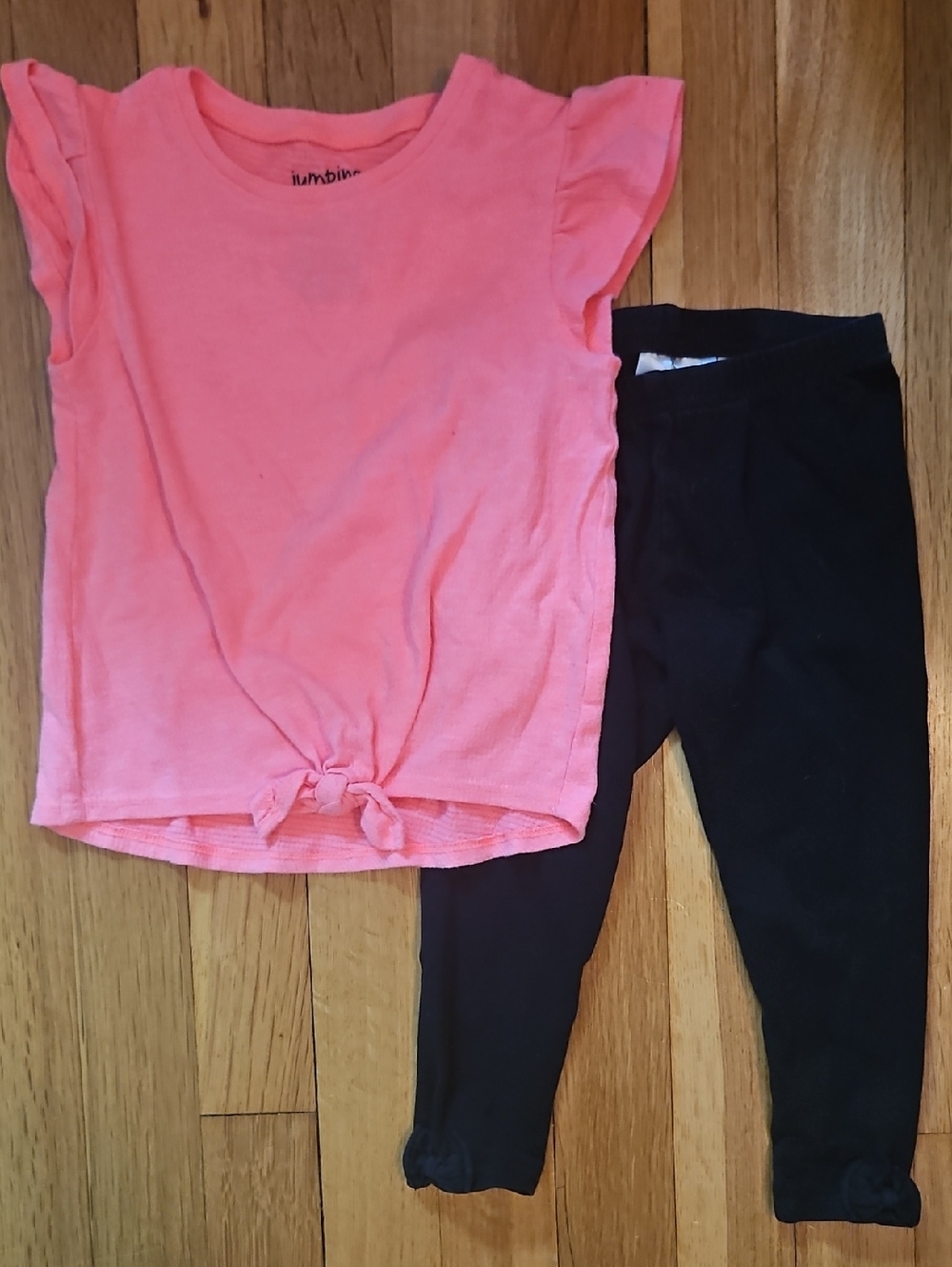 jumping beans Coral Pink Tie-Front Top with Black Leggings